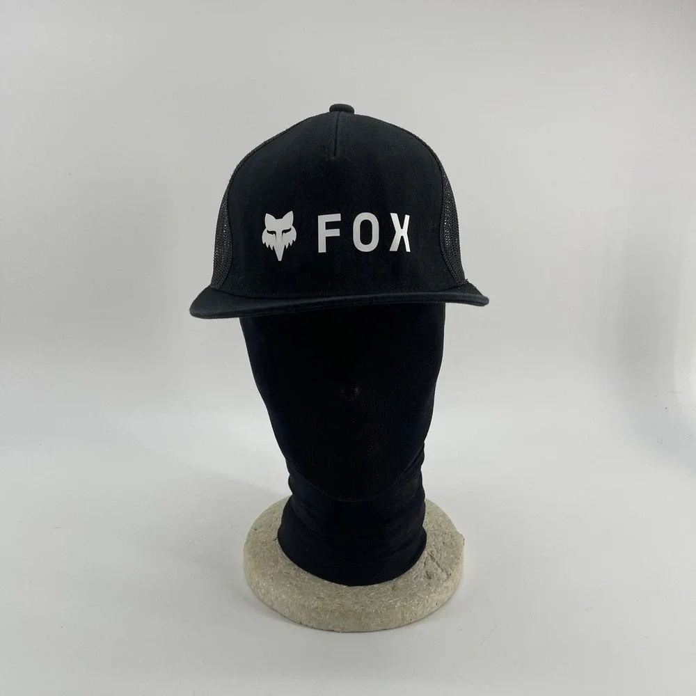 Fox Racing Youth Black Trucker Hat Snapback Mesh Flat Brim Logo Cap OSFM